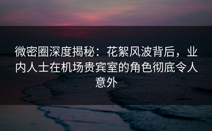 微密圈深度揭秘：花絮风波背后，业内人士在机场贵宾室的角色彻底令人意外